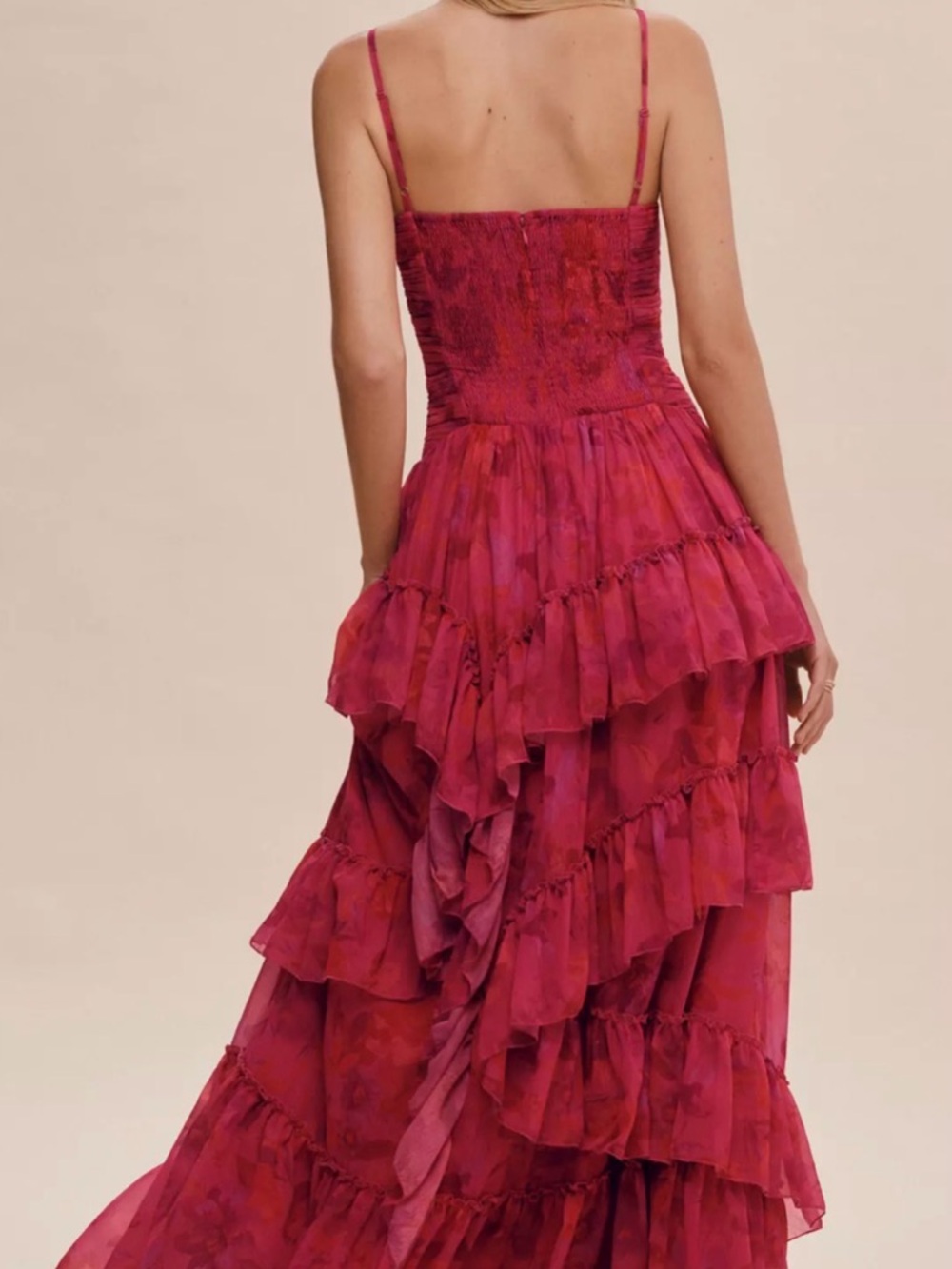BHLDN by Anthropologie Thalia Ruffle Chiffon Maxi Dress 8 Prom Coquette Wedding - Picture 7 of 13